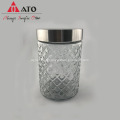 Pot de rangement en verre avec couvercle en métal
